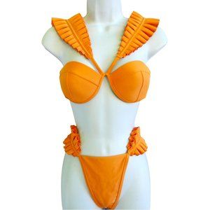Andrea Iyamah Mulan Ruffled Bikini Statement Chic Burnt Orange 2pc Swimwear S